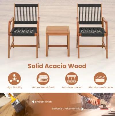 3 Pieces Acacia Wood Patio Conversation Sets with Armchairs Coffee Table