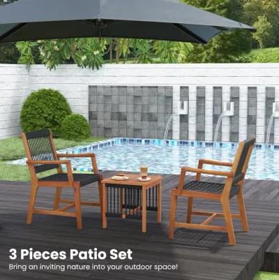 3 Pieces Acacia Wood Patio Conversation Sets with Armchairs Coffee Table