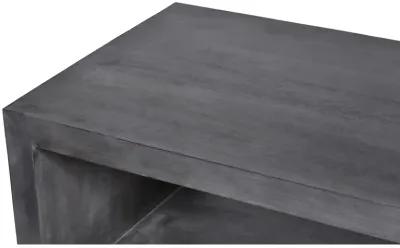 58" Cube Shape Wooden Coffee Table with Open Bottom Shelf, Charcoal Gray-Benzara