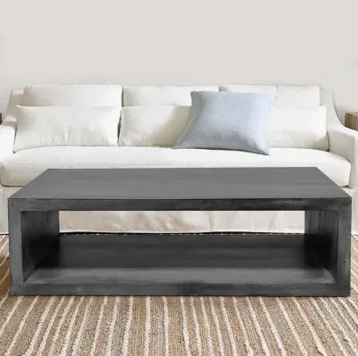 58" Cube Shape Wooden Coffee Table with Open Bottom Shelf, Charcoal Gray-Benzara