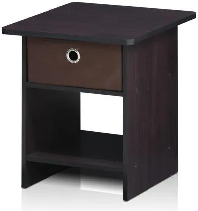 Furinno 10004DWN End Table/ Night Stand Storage Shelf with Bin Drawer, Dark Walnut