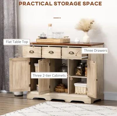 Natural Living Room Storage: Sideboard Buffet with 3 Drawers & 3 Cabinets