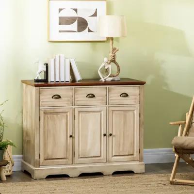 Natural Living Room Storage: Sideboard Buffet with 3 Drawers & 3 Cabinets