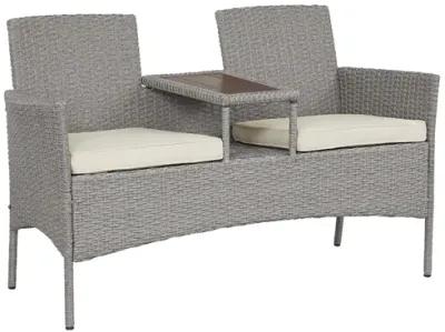 Outdoor Patio Wicker Loveseat with Cushion - 55" - Gray and Beige