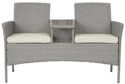 Outdoor Patio Wicker Loveseat with Cushion - 55" - Gray and Beige