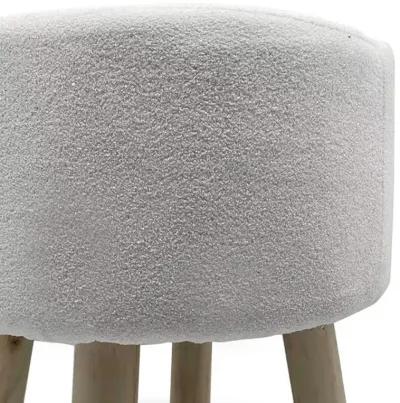 Ginni Footstool Ottoman Set of 2, White Polyester, Soft Seat, Wood Legs