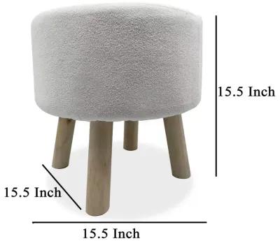 Ginni Footstool Ottoman Set of 2, White Polyester, Soft Seat, Wood Legs