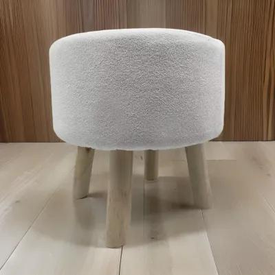 Ginni Footstool Ottoman Set of 2, White Polyester, Soft Seat, Wood Legs