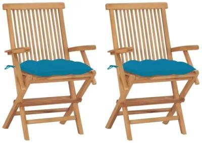 vidaXL Garden Chairs with Light Blue Cushions 2 pcs Solid Teak Wood