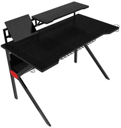 PVC Coated Ergonomic Metal Frame Gaming Desk with K Shape Legs, Black-Benzara