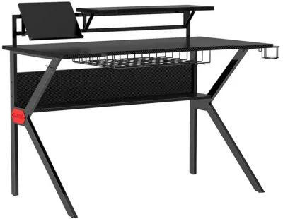 PVC Coated Ergonomic Metal Frame Gaming Desk with K Shape Legs, Black-Benzara