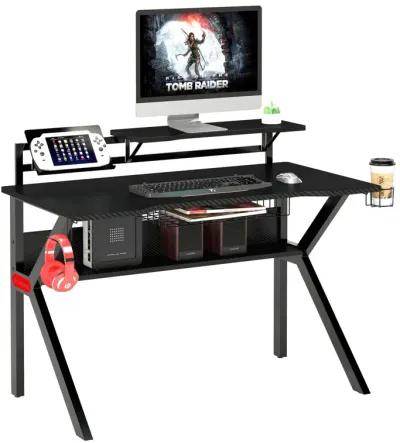 PVC Coated Ergonomic Metal Frame Gaming Desk with K Shape Legs, Black-Benzara