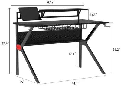 PVC Coated Ergonomic Metal Frame Gaming Desk with K Shape Legs, Black-Benzara