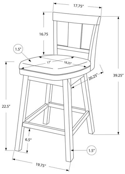 Monarch Specialties I 1233 Bar Stool, Set Of 2, Swivel, Counter Height, Kitchen, Wood, Pu Leather Look, White, Grey, Transitional