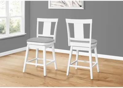 Monarch Specialties I 1233 Bar Stool, Set Of 2, Swivel, Counter Height, Kitchen, Wood, Pu Leather Look, White, Grey, Transitional