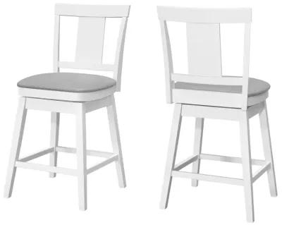 Monarch Specialties I 1233 Bar Stool, Set Of 2, Swivel, Counter Height, Kitchen, Wood, Pu Leather Look, White, Grey, Transitional