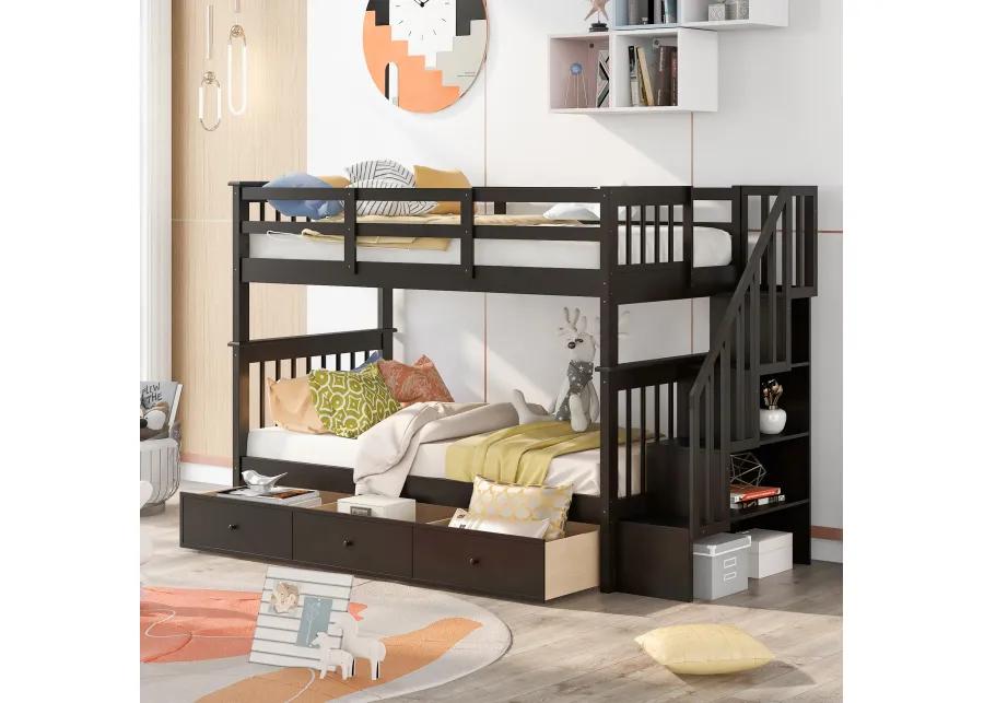 Merax Stairway Twin-Over-Twin Bunk Bed with Three Drawers for Bedroom, Dorm