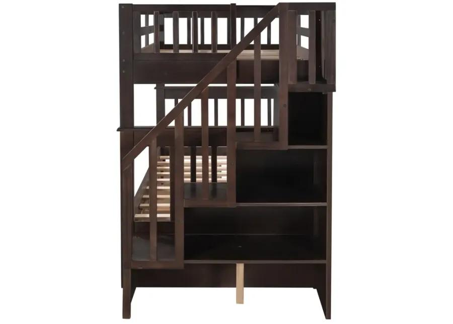 Merax Stairway Twin-Over-Twin Bunk Bed with Three Drawers for Bedroom, Dorm