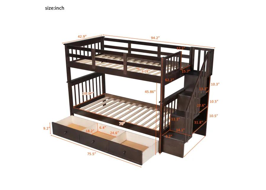 Merax Stairway Twin-Over-Twin Bunk Bed with Three Drawers for Bedroom, Dorm