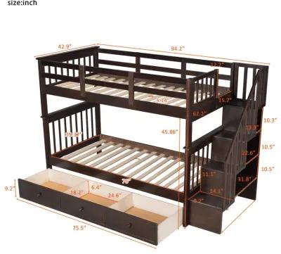 Merax Stairway Twin-Over-Twin Bunk Bed with Three Drawers for Bedroom, Dorm