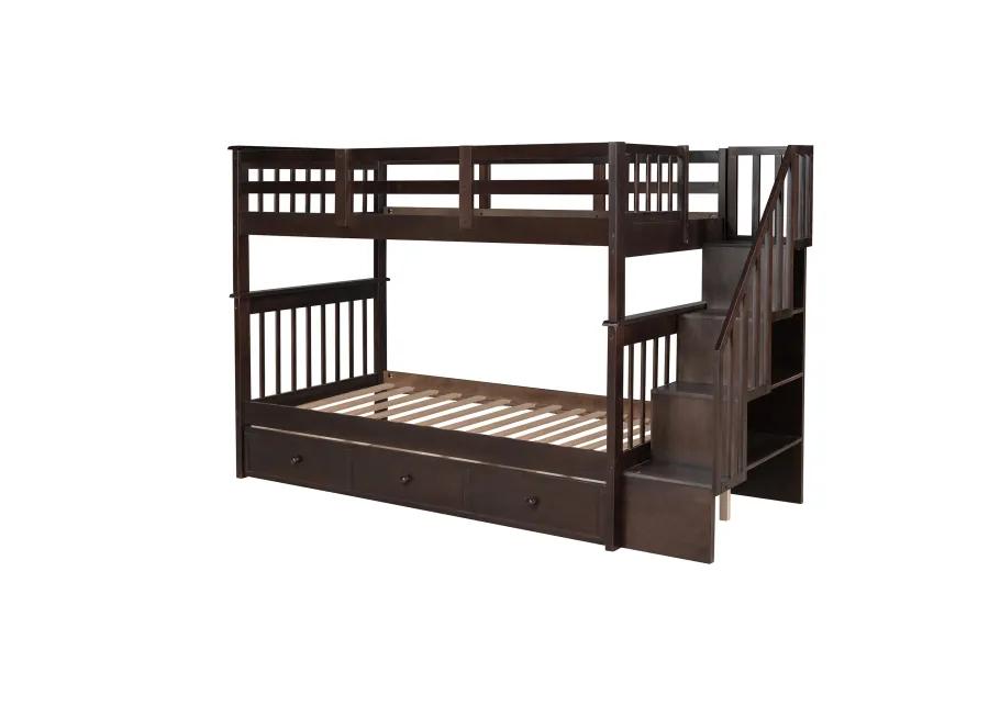 Merax Stairway Twin-Over-Twin Bunk Bed with Three Drawers for Bedroom, Dorm