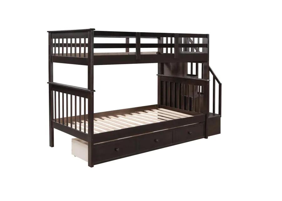 Merax Stairway Twin-Over-Twin Bunk Bed with Three Drawers for Bedroom, Dorm