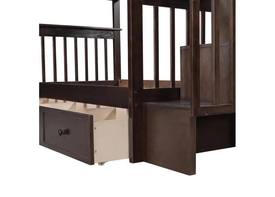 Merax Stairway Twin-Over-Twin Bunk Bed with Three Drawers for Bedroom, Dorm