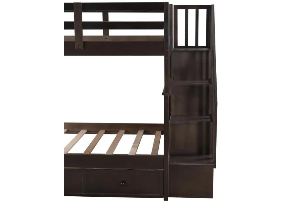 Merax Stairway Twin-Over-Twin Bunk Bed with Three Drawers for Bedroom, Dorm