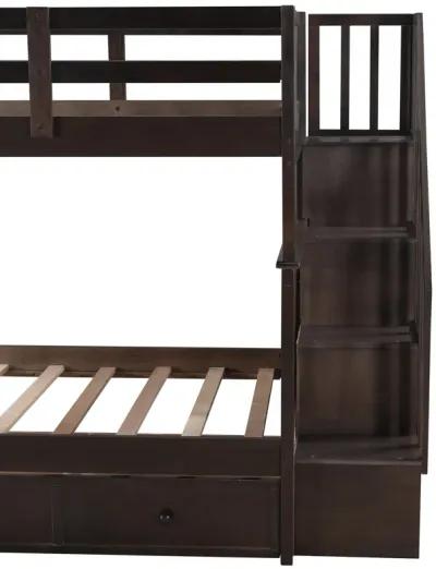 Merax Stairway Twin-Over-Twin Bunk Bed with Three Drawers for Bedroom, Dorm