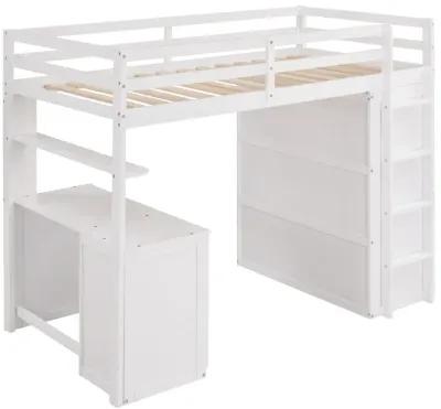 Twin Size Loft Bed With Drawers, Desk, And Wardrobe