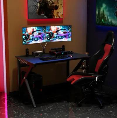 K-Shaped Gaming Desk with Cup Holder Headphone