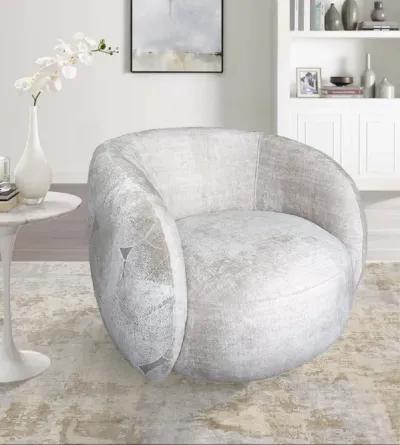 Pasargad Home Napoli Modern Swivel Base Barrel Chair, Ivory