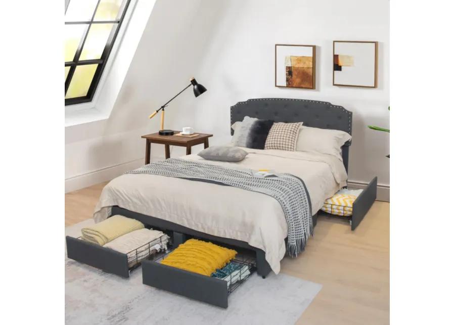 Platform Bed Frame with 4 Storage Drawers Adjustable Headboard