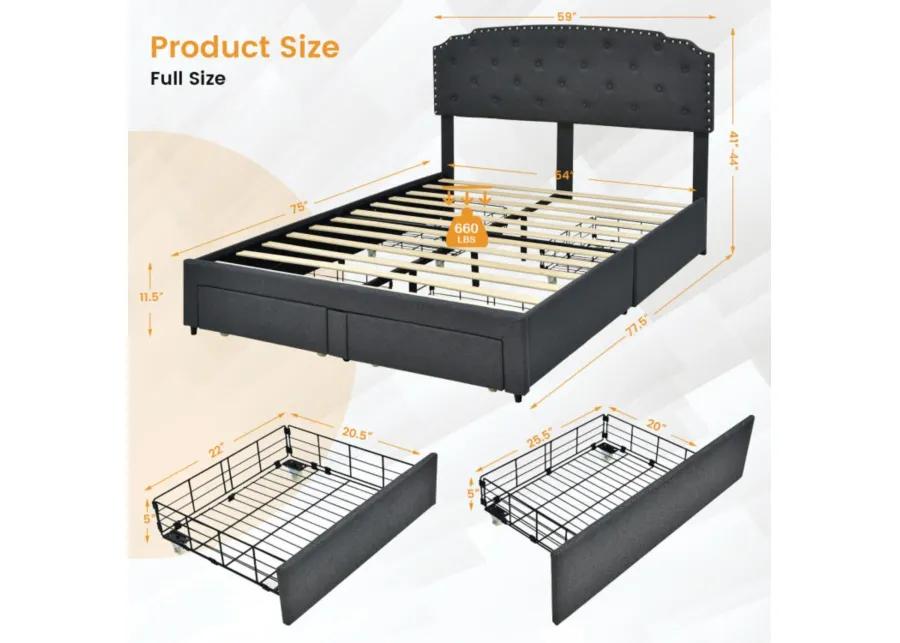 Platform Bed Frame with 4 Storage Drawers Adjustable Headboard