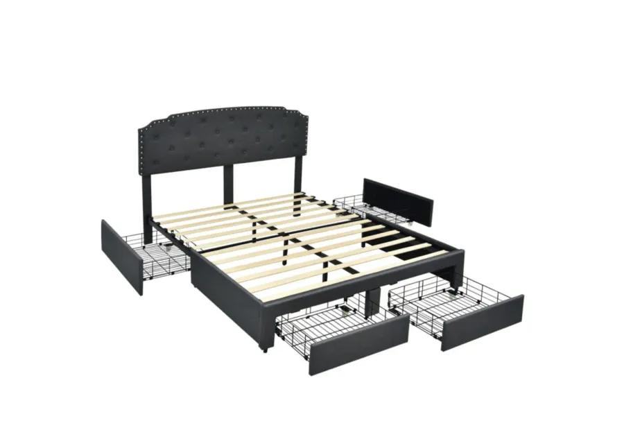 Platform Bed Frame with 4 Storage Drawers Adjustable Headboard