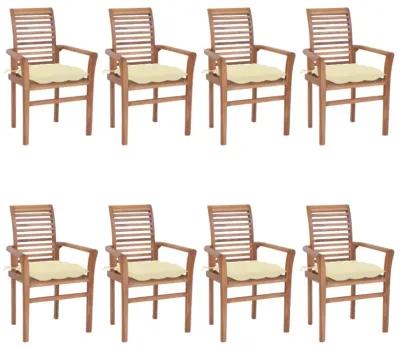 vidaXL Dining Chairs 8 pcs with Cream White Cushions Solid Teak Wood