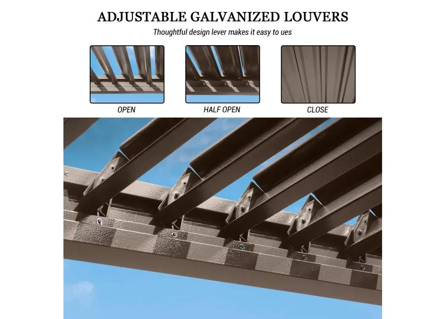 MONDAWE 10X10FT Outdoor Louvered Aluminum Pergola with Adjustable Roof and Efficient Drainage System for Patio, Deck, Garden