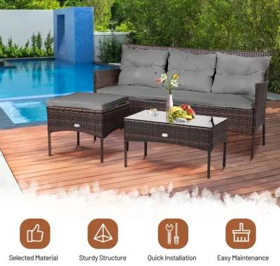 3 Pieces Patio Furniture Sectional Set with 5 Cozy Cushions