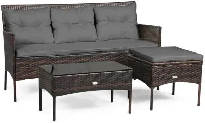 3 Pieces Patio Furniture Sectional Set with 5 Cozy Cushions