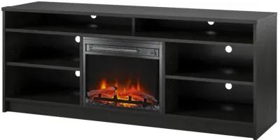 REALROOMS Hickory Hill 65" TV Stand with Electric Fireplace Space Heater and 6 Shelves