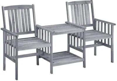 vidaXL Patio Chairs with Tea Table and Cushions Solid Acacia Wood