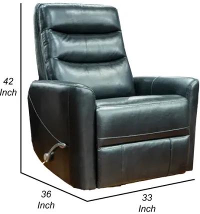 Aki 36 Inch Swivel Manual Recliner Chair, Luxury Plush Black Faux Leather - Benzara...