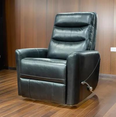 Aki 36 Inch Swivel Manual Recliner Chair, Luxury Plush Black Faux Leather - Benzara...