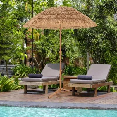 Hivvago 6.5 Feet Thatched Tiki Umbrella with Foldable Stand Push Button Tilt