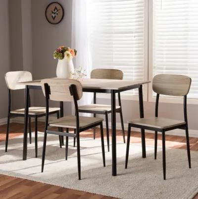 Baxton Studio Honore  Light Brown Wood Finished Matte Black Frame 5 Piece Dining Set