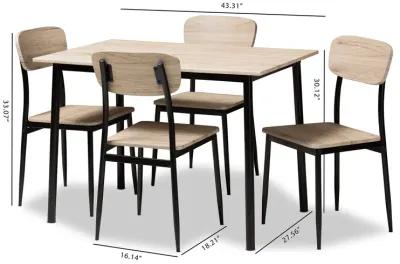 Baxton Studio Honore  Light Brown Wood Finished Matte Black Frame 5 Piece Dining Set