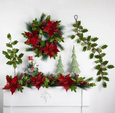 43" Green & Red Glittered Mistletoe Christmas Garland