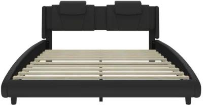 Merax Faux Leather Platform Bed with Adjustable Headboard