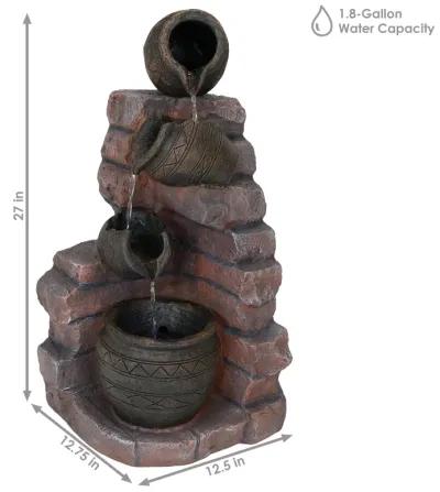 Sunnydaze Crumbling Bricks/Pots Solar Water Fountain with Battery - 27 in