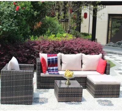 Rattan Patio Furniture Set Wicker Sofa Cushioned Sectional Furniture Set Garden Patio Sofa